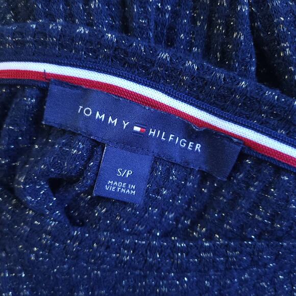 Tommy Hilfiger Sweater Top Womens Small Navy Blue Waffle Thermal Knit Round Neck - Picture 3 of 11